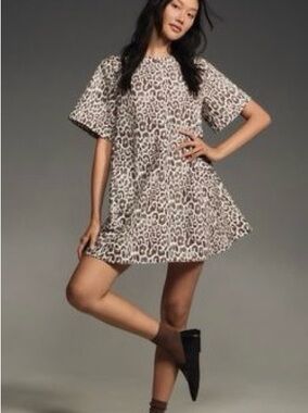 Maeve Neutral Leopard-Style Printed Mini Dress